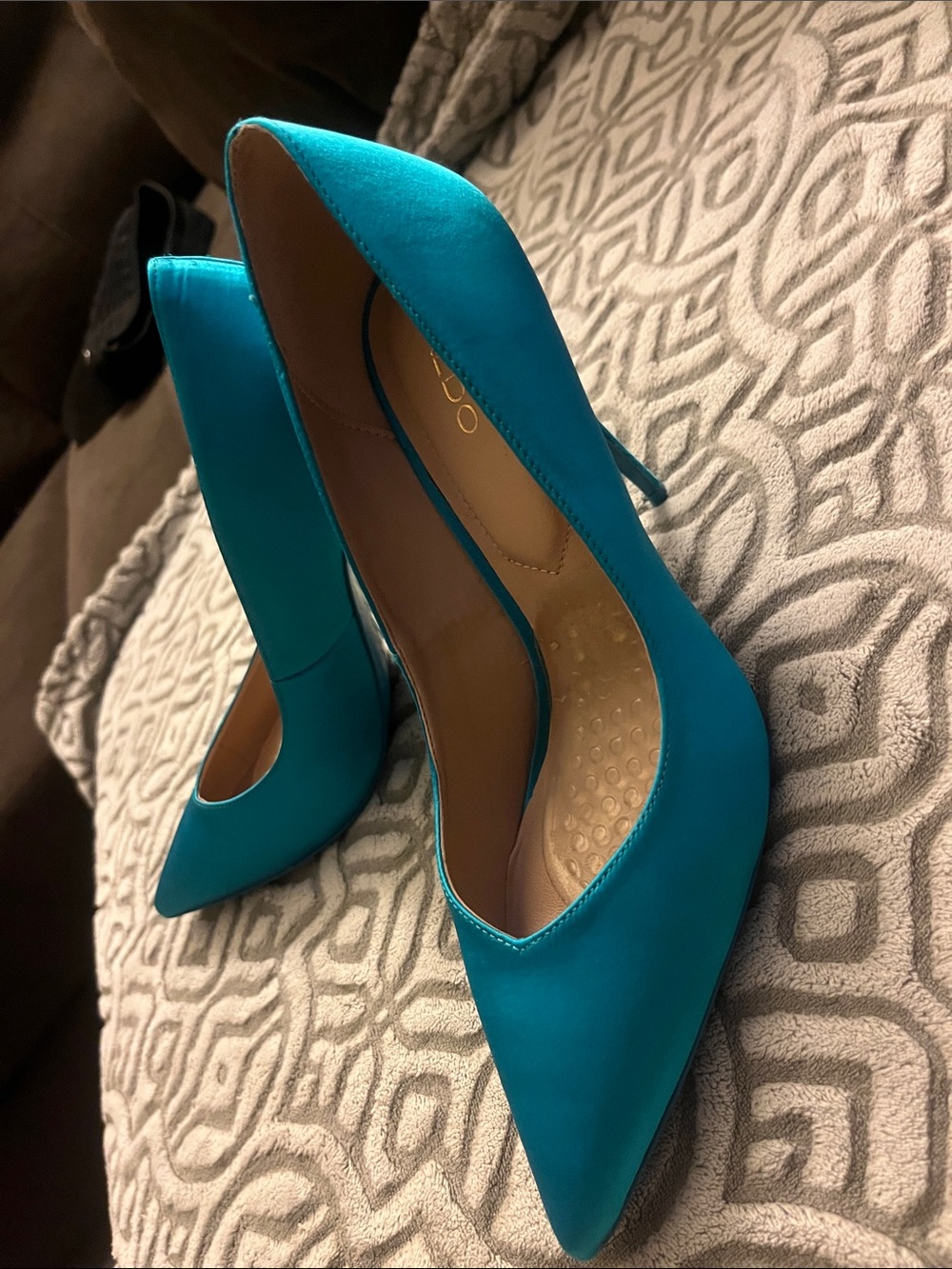 ALDO Women's Teal Pointed-Toe Satin Pumps - Picture 9 of 13